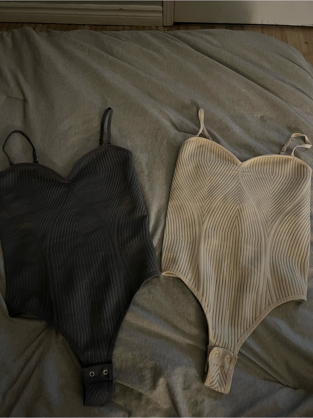 Dynamite Ribbed V-Neck Bodysuit Tank - Black & Cream